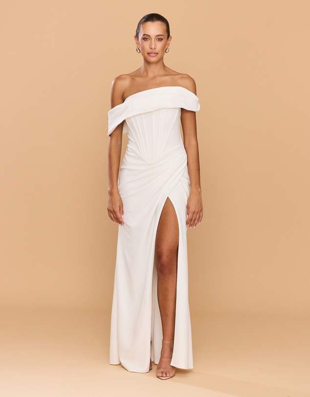 CATHERINE FERRARO - Sapphire Off Shoulder Gown
