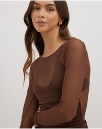 Dazie - Lay Low Check Mesh LS Top