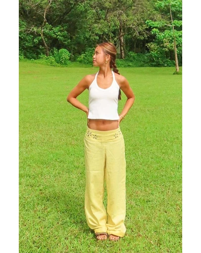 Beginning Boutique - Alamara Yellow Floral Detail Wide Leg Pants