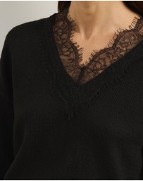 Atmos&Here - Teo V-Neck Knit Jumper With Lace Trim