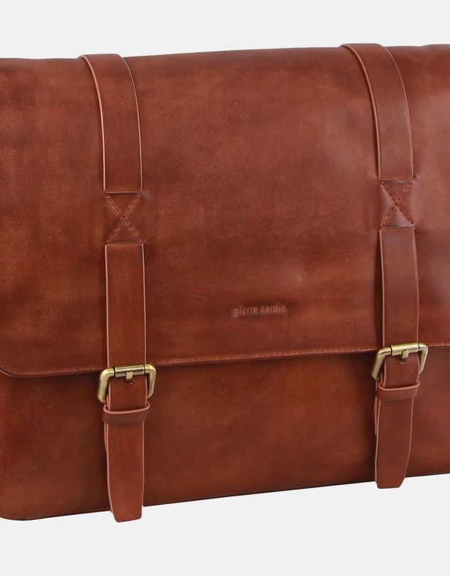 Pierre Cardin - Pierre Cardin Men's Rustic Leather Computer Satchel