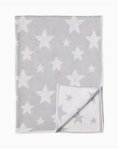 Living Textiles - Pram Knitted Blanket - Grey Stars