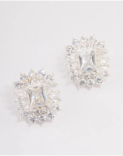 Lovisa - Silver Plated Statement Cubic Zirconia Stud Earrings