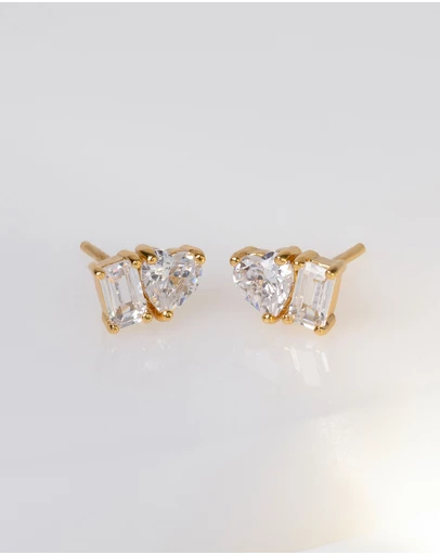 Wanderlust + Co - Heart Baguette Duo Stud Earrings