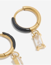 Lovisa - Waterproof Gold Plated Stainless Steel Black Enamel Cubic Zirconia Charm Huggie Earrings