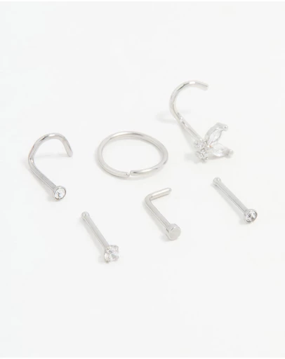 Lovisa - Surgical Steel Cubic Zirconia Butterfly Nose Piercings 6-Pack