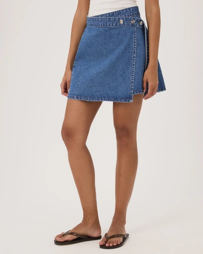 Atmos&Here - Olivia Denim Wrap Mini Skirt