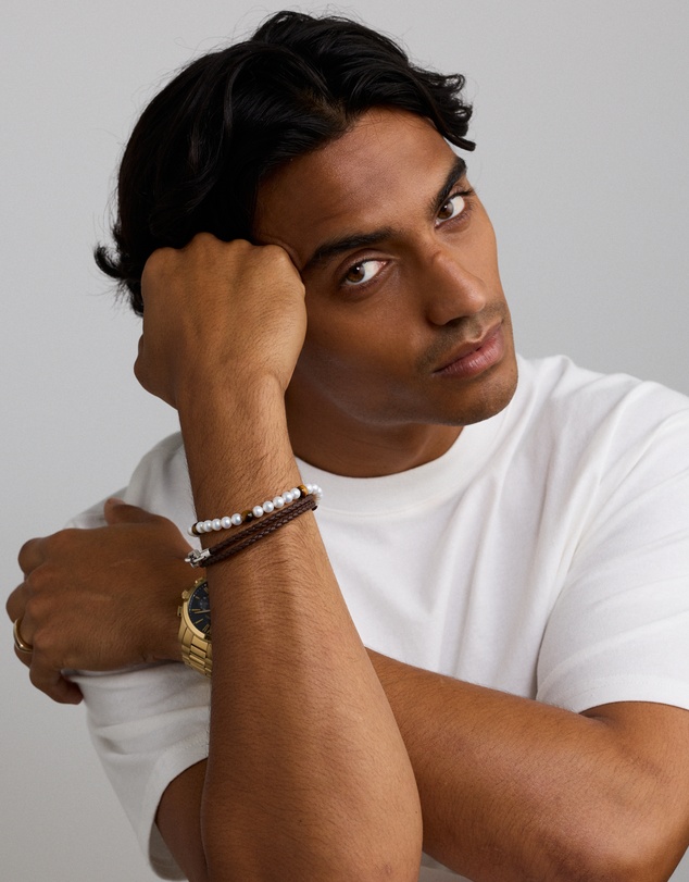Michael Hill - Cultured Freshwater Pearl & Tiger Eye Bracelet in Sterling Silver