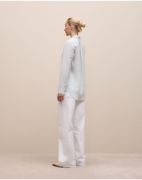 Trenery - Silk Concealed Placket Shirt in Faint Blue