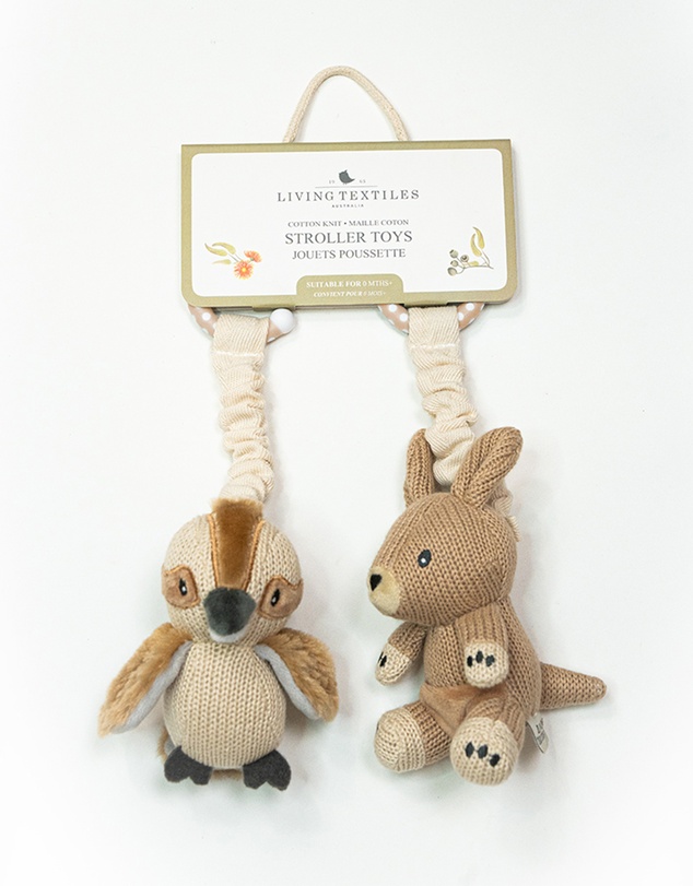 Living Textiles - 2 Pack Stroller Toys - Kangaroo & Kookaburra