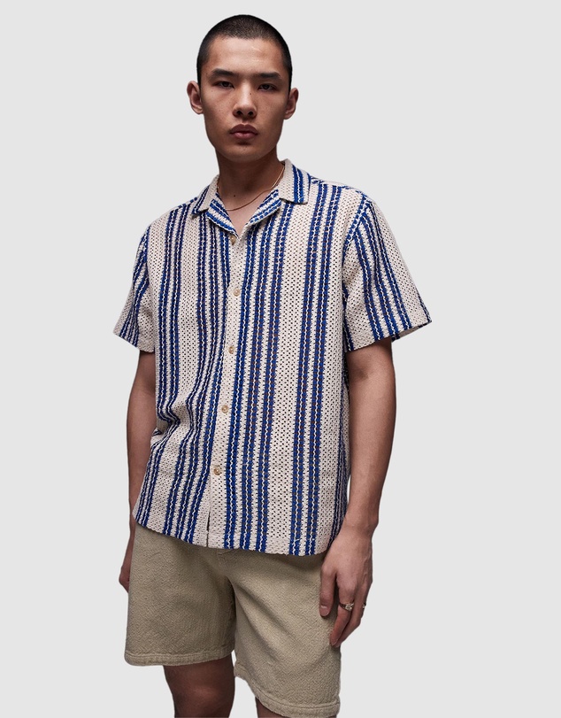 Topman - SS Relaxed Striped Crochet Shirt