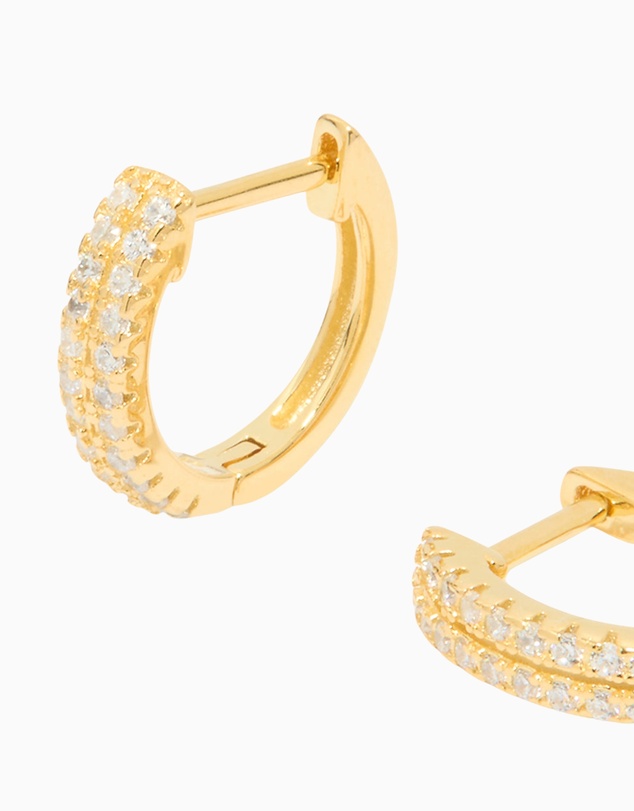 Lovisa - Gold Plated Sterling Silver Double Row Cubic Zirconia Huggie Earrings