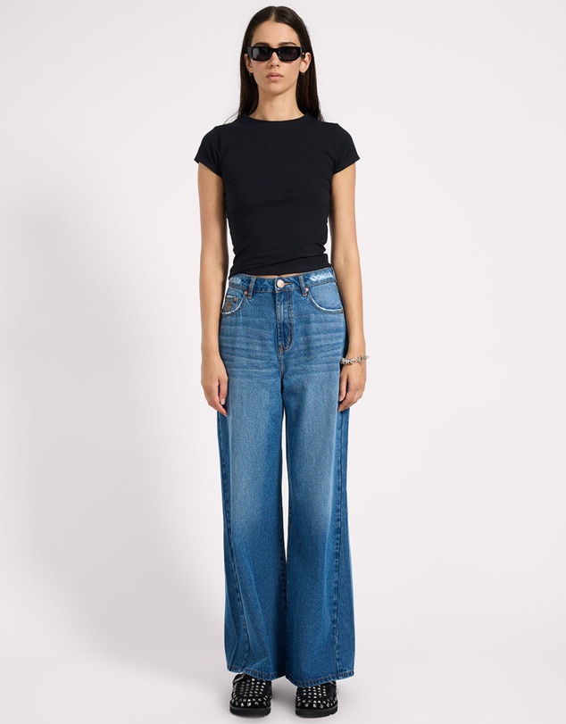 ONE TEASPOON - Love Machines High Waist Super Wide Leg Denim Jeans - Pacifica