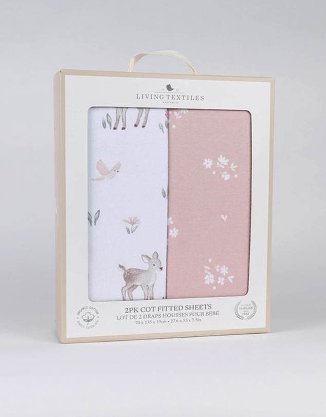 Living Textiles - 2 Pack Organic Cot Fitted Sheet - Fawn Fables
