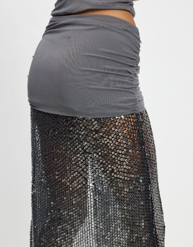 Jaded London - Sequin Mesh Maxi Skirt With Fold Over Waistband