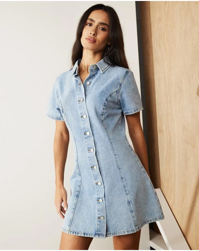 Atmos&Here - Ava Short Sleeve Denim Mini Dress