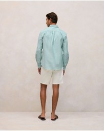 Trenery - Regular Fit Yarn Dyed Stripe Oxford Shirt in Deep Green
