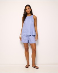 AERE - Contrast Stitch Linen Top