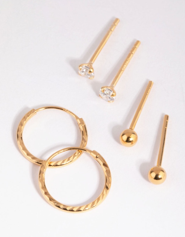 Lovisa - Gold Plated Sterling Silver Ball Stud & Hoop Earring Pack