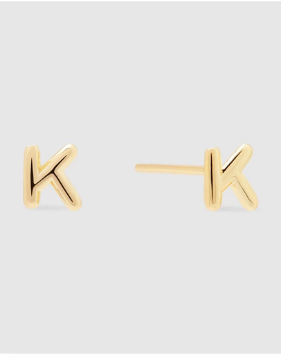 Wanderlust + Co - Alphabet Bubble Gold Stud Earrings - Letter K