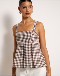 AERE - Gingham Linen Pleated Top