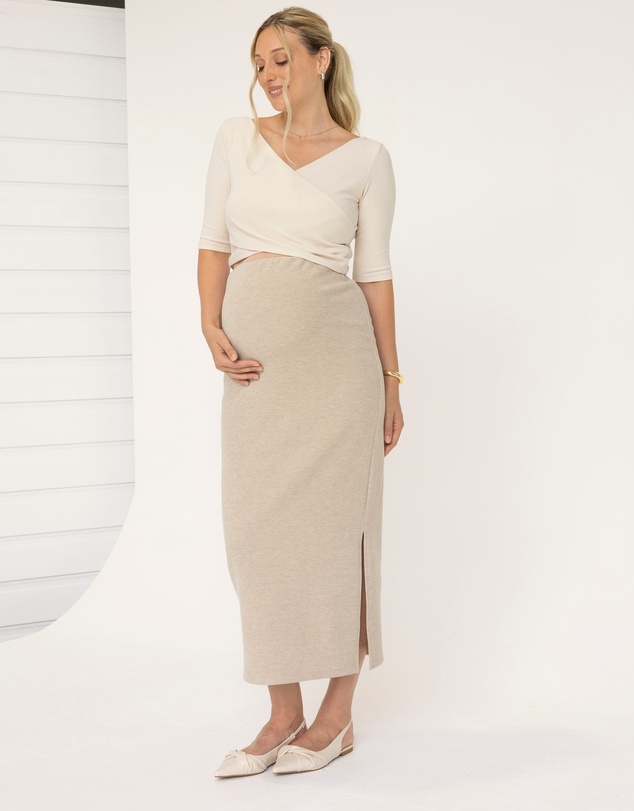 Angel Maternity - Taylor Maternity Midi Skirt in Apricot