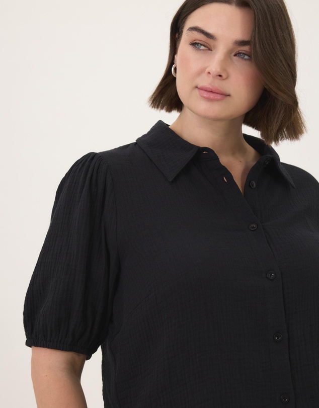 Atmos&Here Curvy - Crinkle Cotton Puff Short Sleeve Top