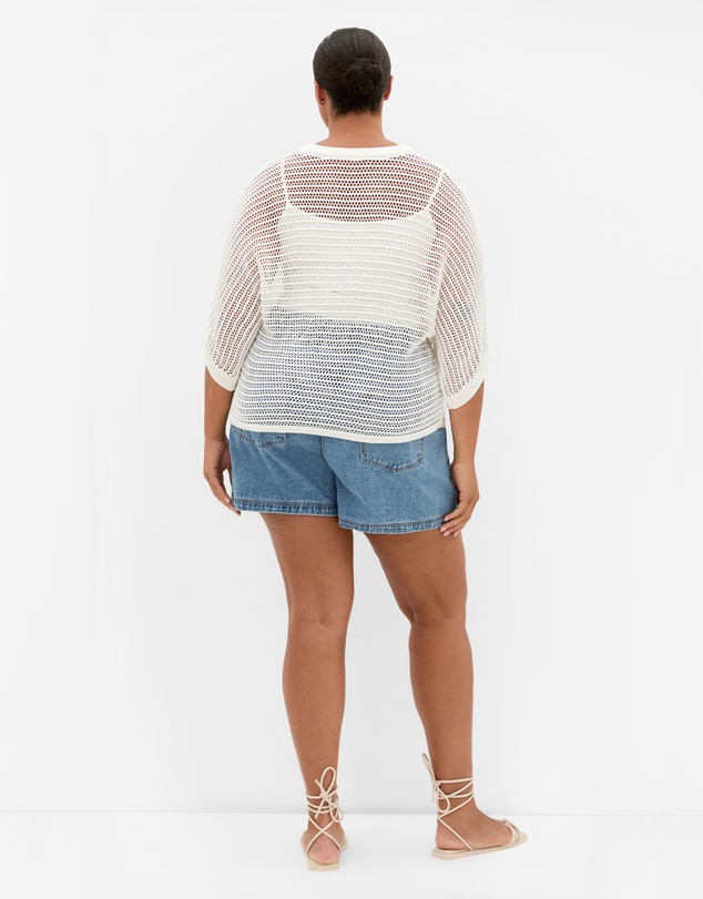 City Chic - Plus size Crochet Knit Resort Top - creme