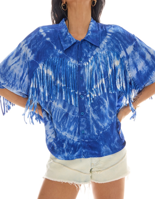 THE TALES - Ibiza Sky Silk Fringed Shirt