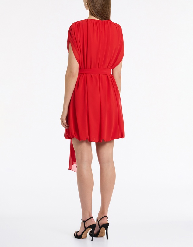 Carla Zampatti - Red Georgette Gathered Capelet Dress