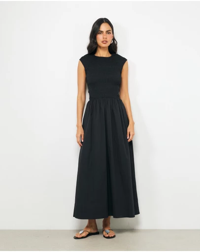 AERE - Esme Shirred Cotton Midi Dress