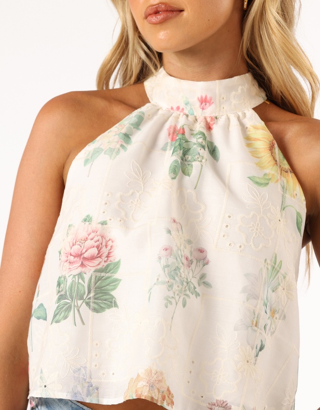 Petal & Pup - Willa Halterneck Top - White Floral
