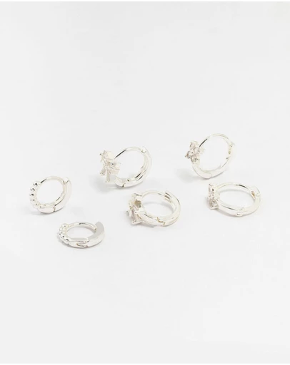 Lovisa - Silver Diamante Mixed Bow Earrings 4-Pack