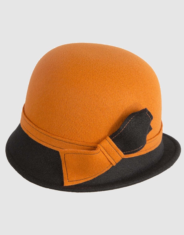 Max Alexander - Winter Felt Orange/Black Cloche Hat