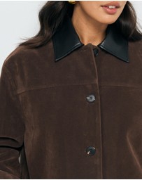 AERE - Contrast Collar Suede Look Jacket