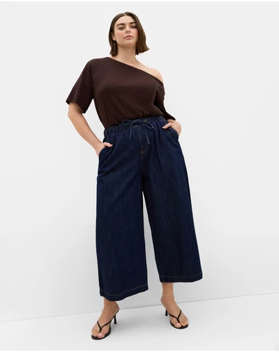 City Chic - Plus size Tiana Cotton Denim Crop Pant - dark wash