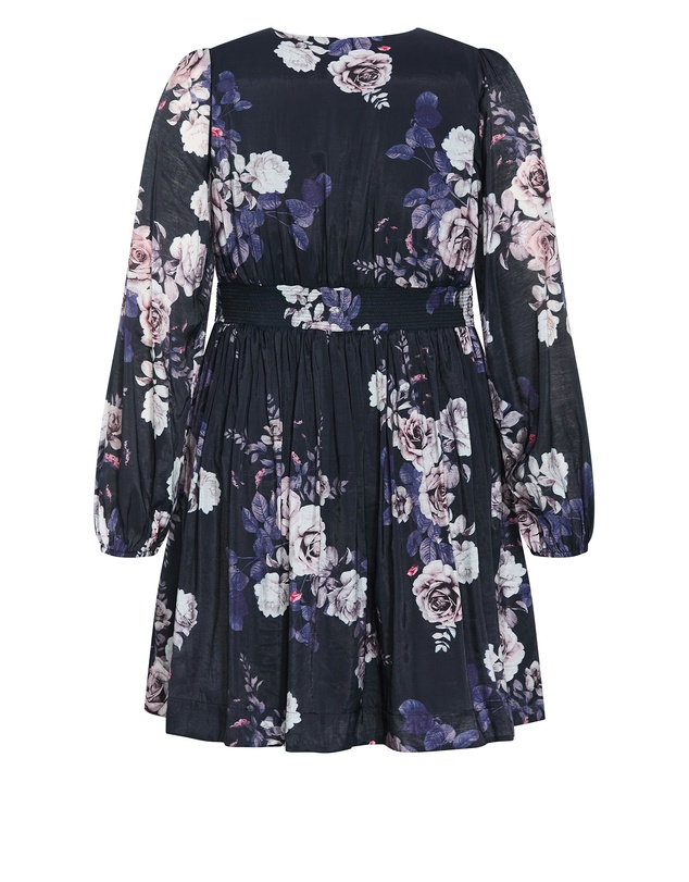 City Chic - Plus size Silver Blossom Mini Dress - navy