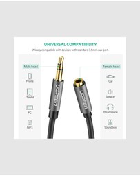 Ugreen - UGREEN 3.5mm Male to Female Audio Extension Cable – 3m Black Aluminum Alloy Tangle-Free