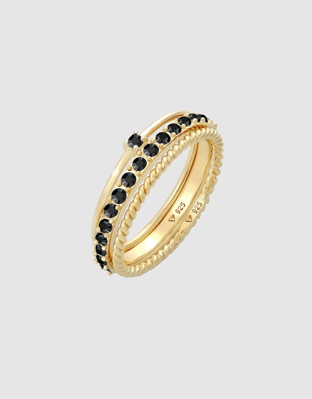 Elli Jewelry - Crystal Ring Set in Gold-Plated 925 Silver