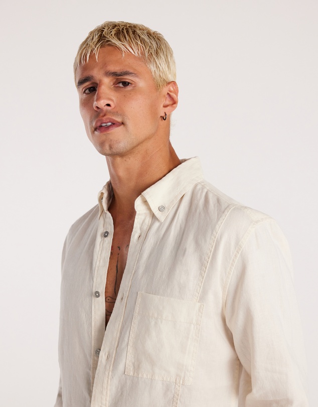 Calibre - Washed Linen Button Down Shirt Cream