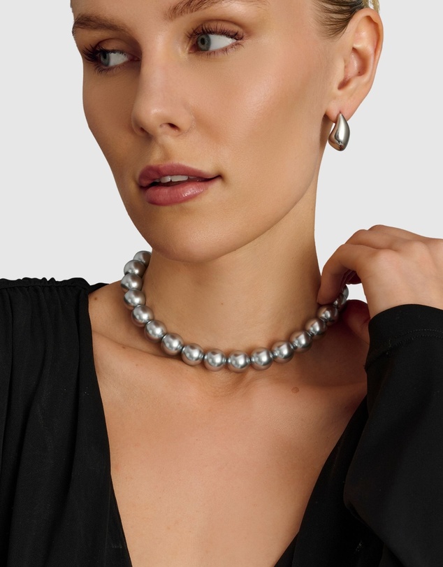 Nialaya Jewellery - Chunky Pearl Choker with Silver Finish