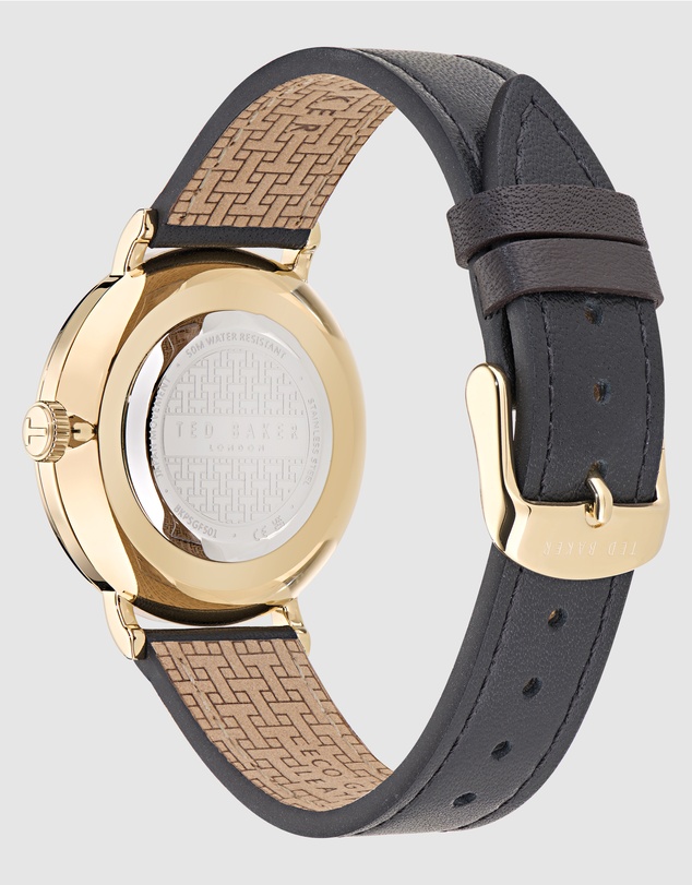 Ted Baker - Staciie Gents Gold-Tone Black Leather Watch