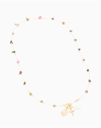 Lovisa - Gold Plated Multicoloured Semi Precious Stone Freshwater Pearl Cross Charm Necklace