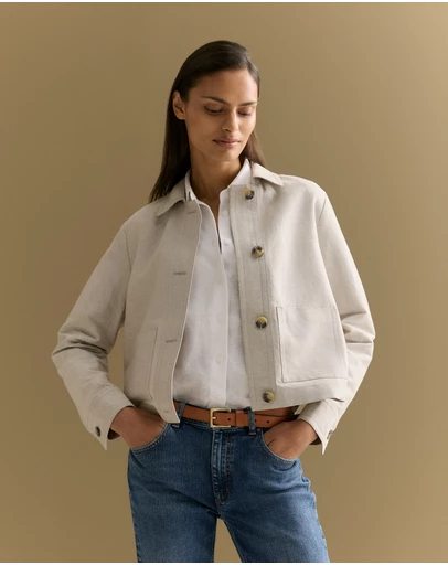 Trenery - Linen Cotton Twill Button Through Jacket in Sand