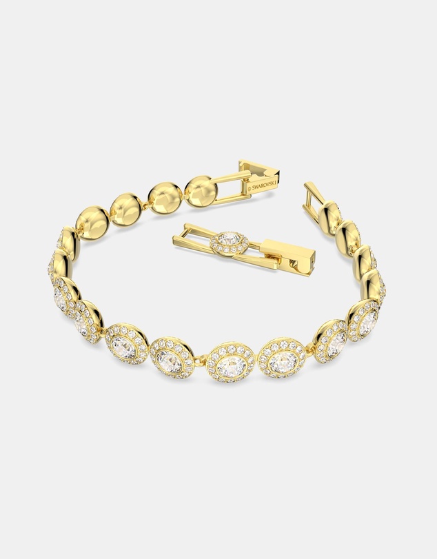 Swarovski - Una Angelic Tennis bracelet, Round cut, Pavé, Medium, White, Gold-tone plated