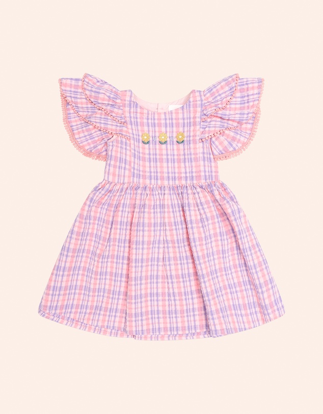 Huxbaby - Floral Emb Tropical Check Dress