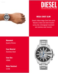 Diesel - Mega Chief Slim Silver Tone Analogue-Chronograph Watch