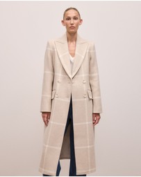 Trenery - Italian Wool Blend Check Coat in Stone
