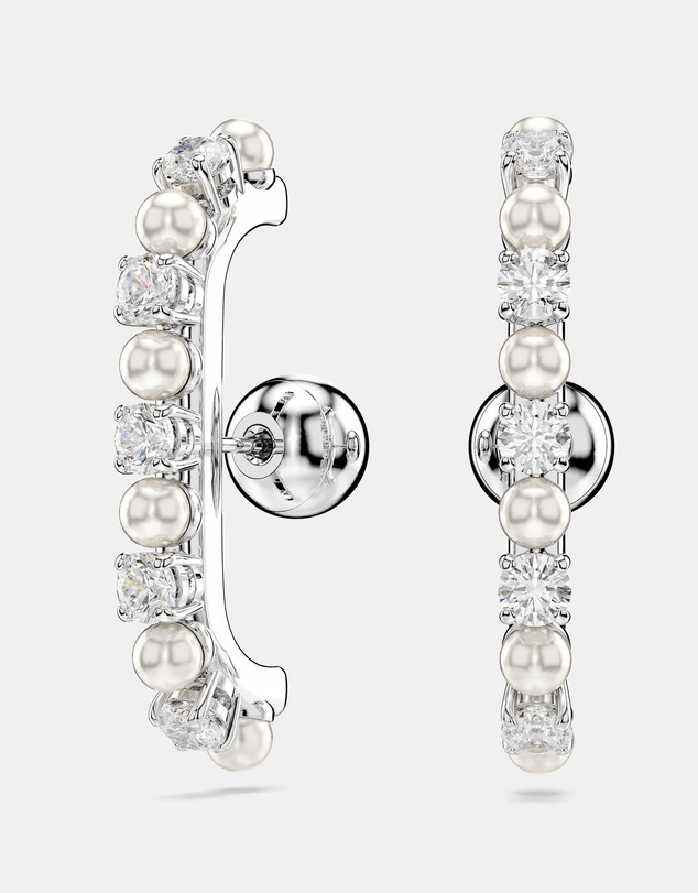 Swarovski - Matrix Ear Cuff, Set (3), Crystal Pearl, Round Cut, White, Rhodium-Plated