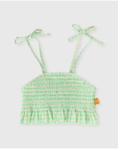 Goldie + Ace - Gingham Daisy Shirred Bikini Top - Babies-Kids